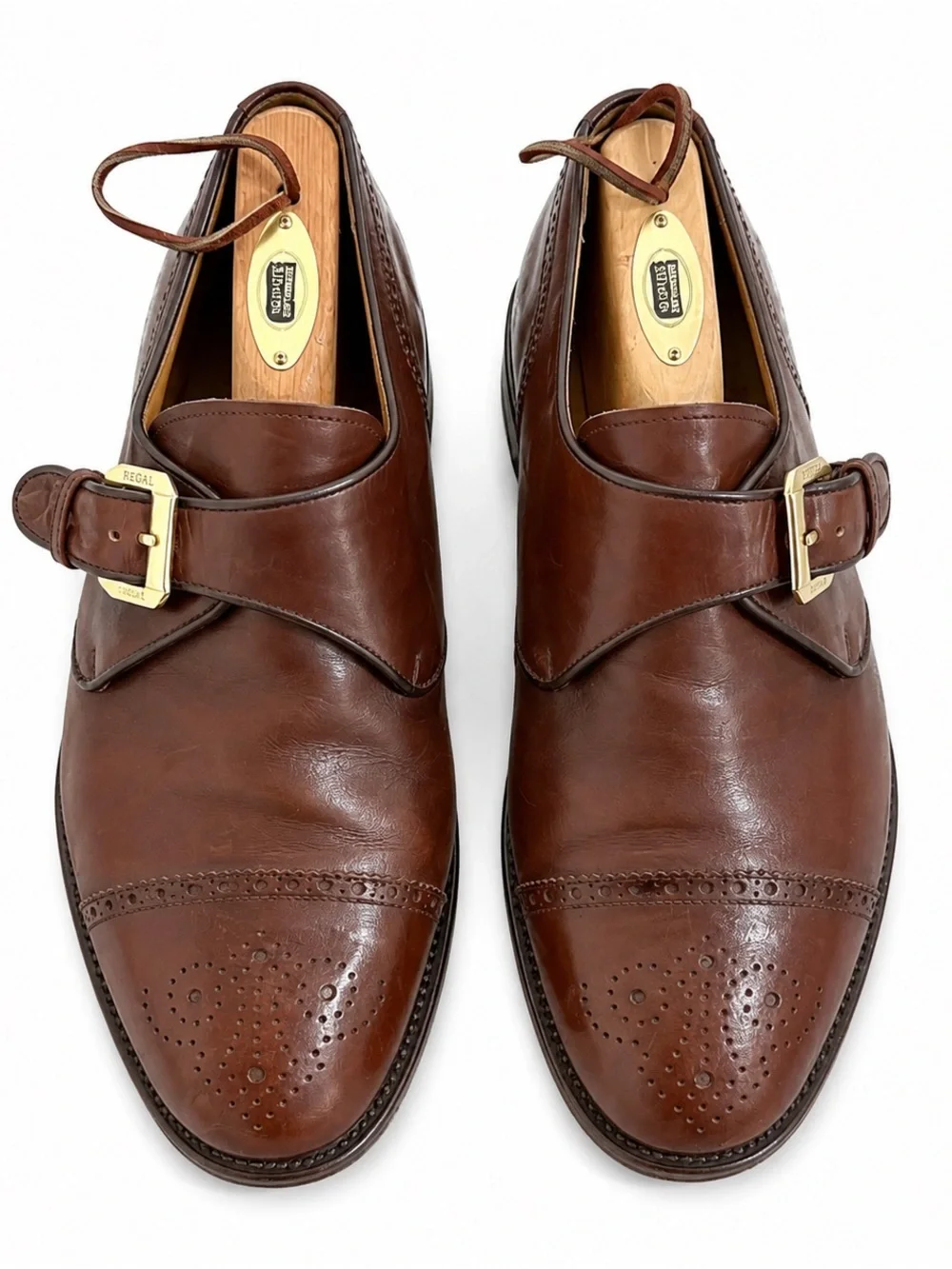 Bruno Magli Platinum Men’s 8.5 Brown Leather Monk Strap Cap Toe Brogue Shoes